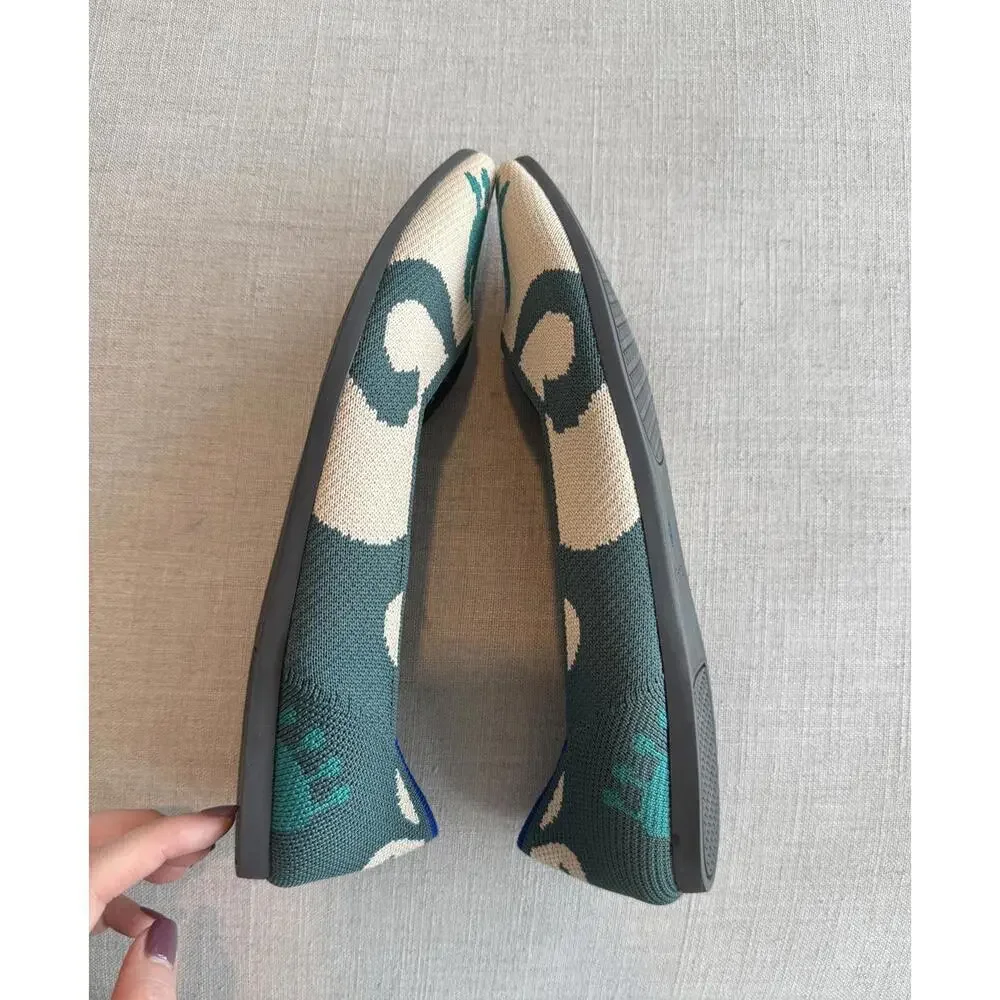 Rothy's Teal & Cream Pointed Knit Ballet Flat